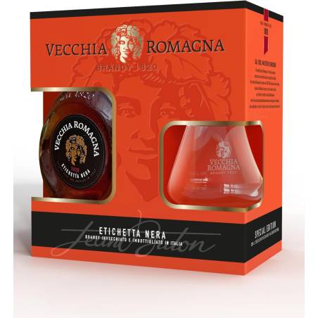 Brandy Vecchia Romagna etichetta nera astucciato con bicchiere in regalo