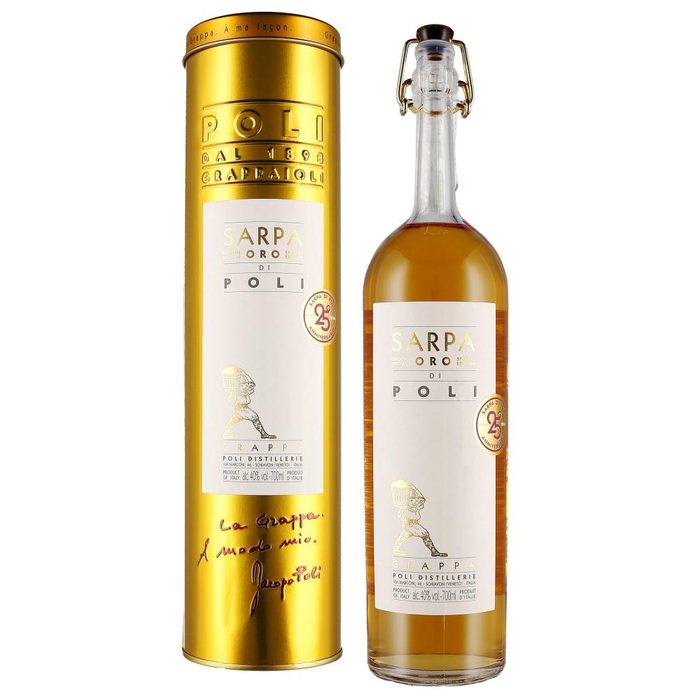 Sarpa Oro Acquavite di Vinaccia Poli Distillerie con astuccio